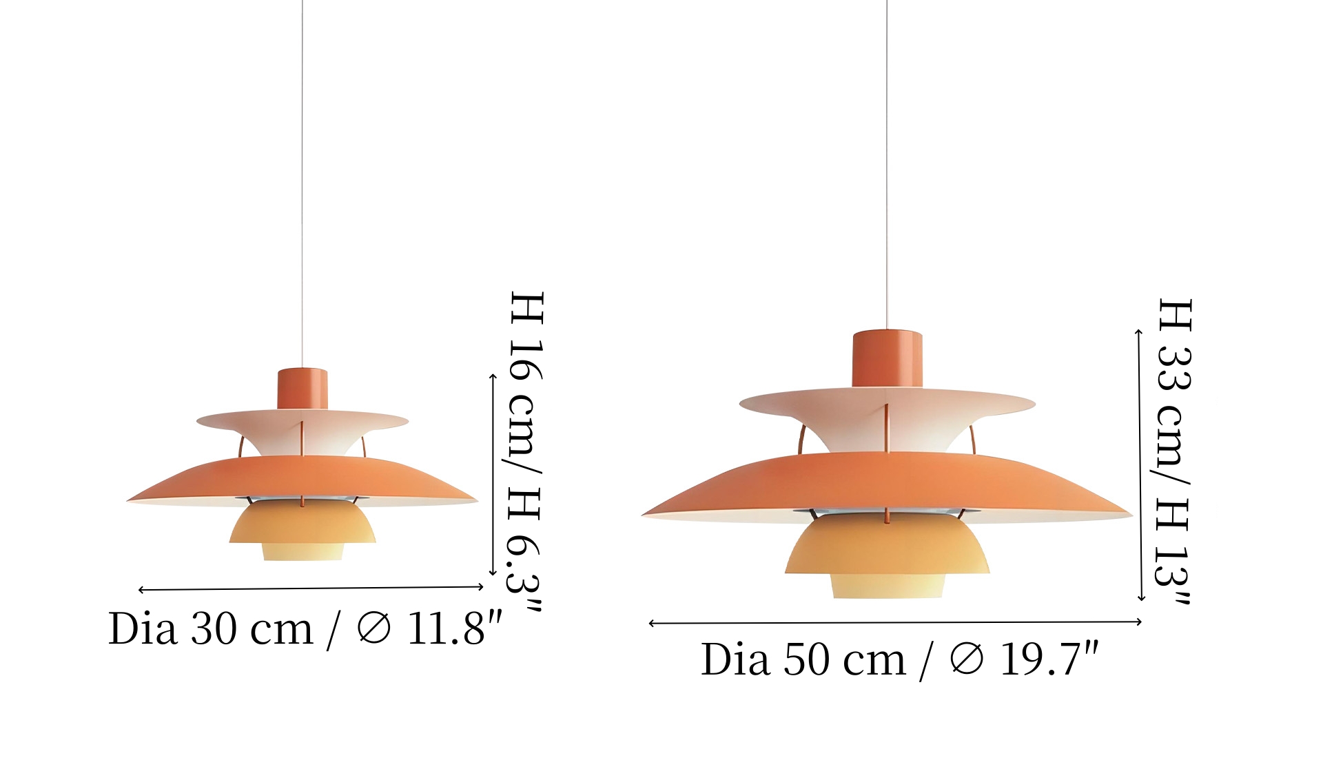 Pendant lamp dimensions in two sizes