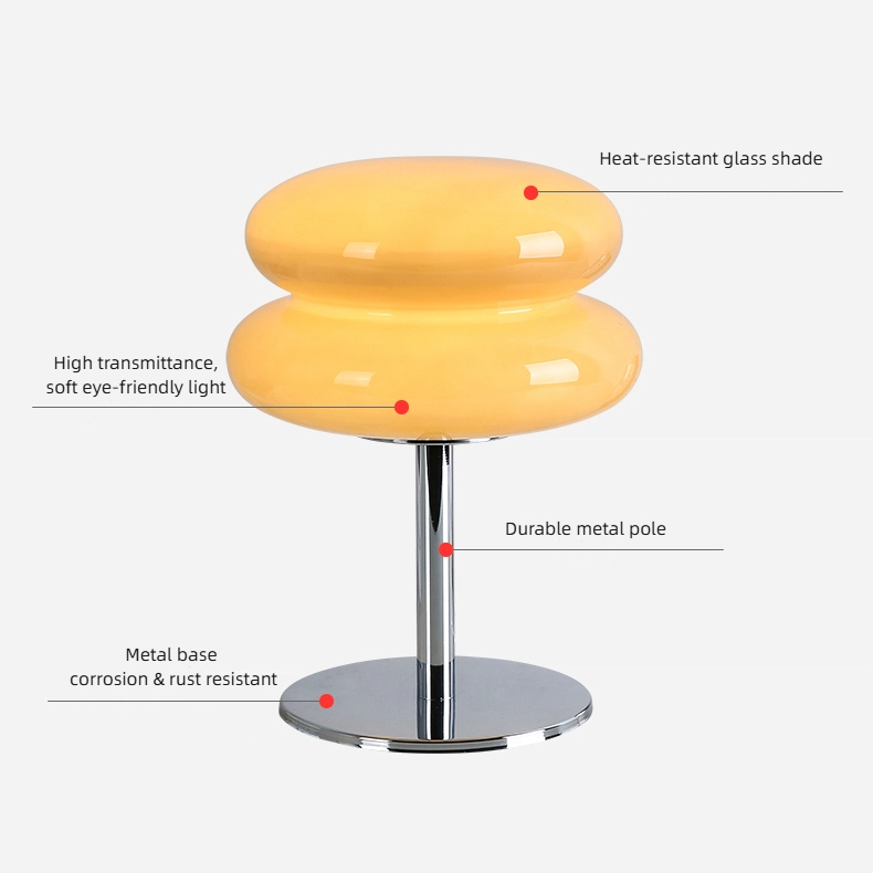 Glass shade, metal stem and metal base details