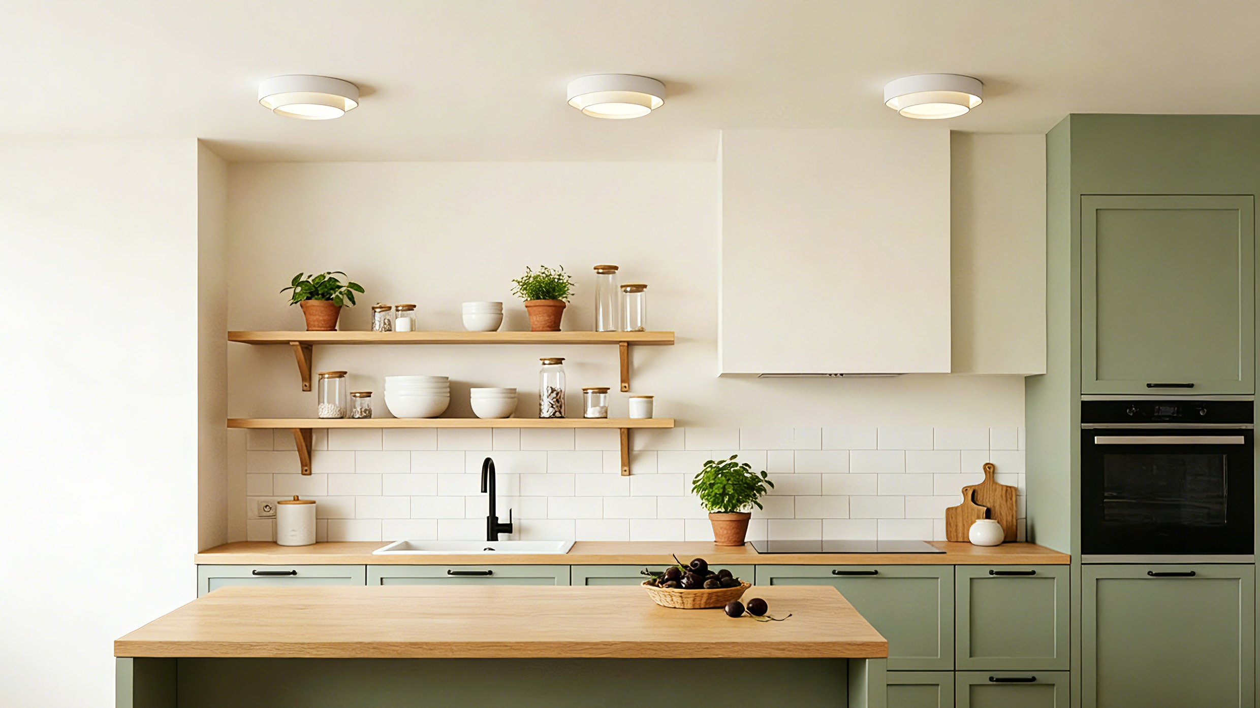 Modern double round LED ceiling light in the original kitchen scene