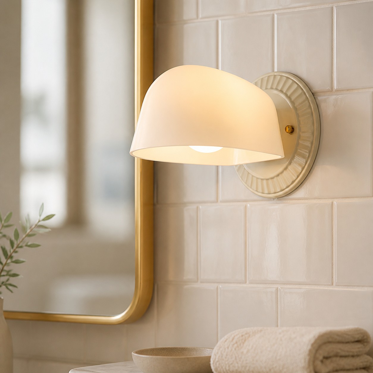 Vale wall sconce in a Nordic cream reading corner