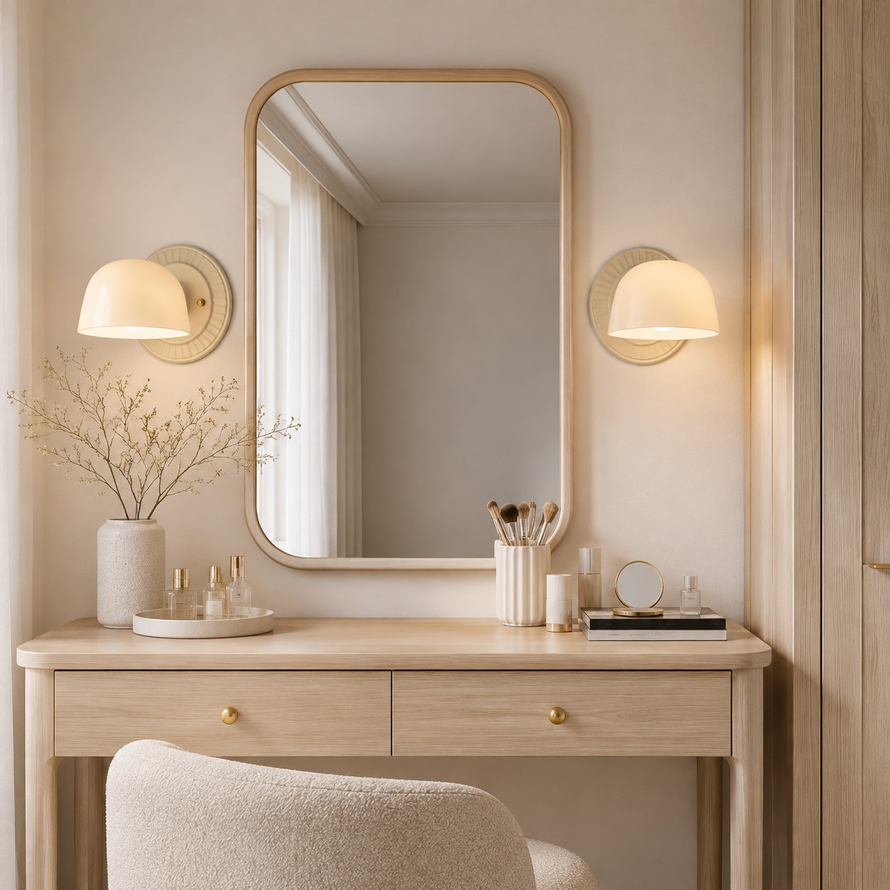 Vale wall sconce beside a closed entry door