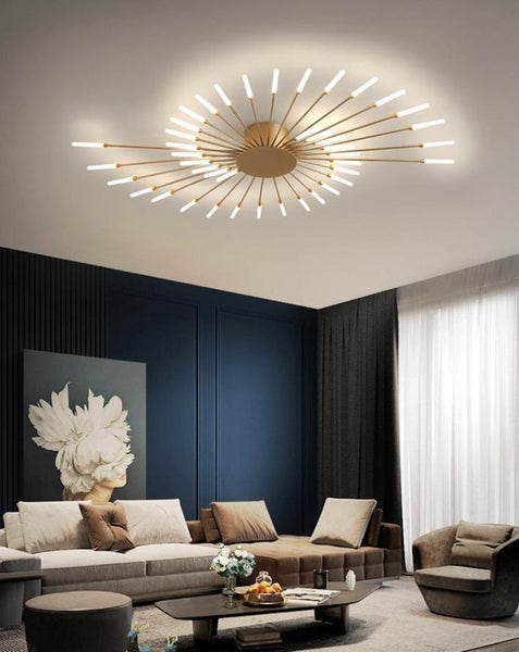 Zenduce – Deckenmontierter LED-Kronleuchter. Passt in die meisten Räume – Wohnzimmer, Schlafzimmer usw. Erzeugt eine helle und dennoch harmonische Atmosphäre mit einem magischen, warmen, diffusen Wasserfall. Körper und Rahmen aus Eisen, Enden aus Milchglas. Warmes Licht. Wunderkerze gibt es in 6 verschiedenen Größen: 12 Köpfe – 12 W, Durchmesser 80 cm, Höhe 7 cm, 8–12 m²