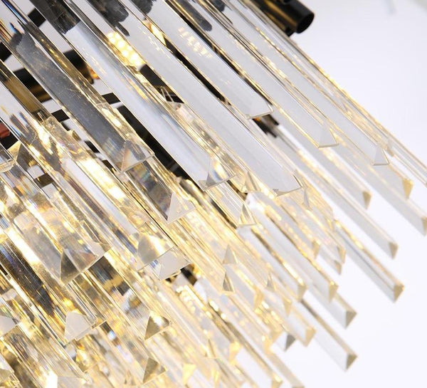 Großer luxuriöser Kristallkronleuchter. Runder schwarzer Rahmen kombiniert mit luxuriösen K9-Kristallen und modernen LED-Lichtquellen. Ein modernes Herz, eingehüllt in klassisches Design. Perfekt zum Veredeln von Esszimmern, Wohnbereichen, Fluren, Eingangshallen usw. 4 Größen – 45–100 cm. Zwei emittierende Farben – warmes Licht (3000 K), kühles Licht (6000 K). Schwarze, moderne Kronleuchter-Beleuchtung für Wohnzimmer, luxuriöse runde Kristalllampe, Heimdekoration Ketten-LED-Kristallleuchten