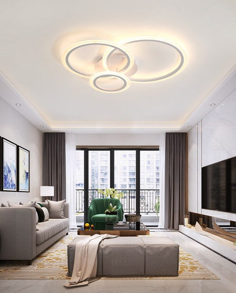 Lights of Scandinavia - Olympia - Moderne schlichte weiße LED-Deckenleuchte. Passt in die meisten Räume und schafft eine harmonische Atmosphäre mit der Möglichkeit, die Beleuchtungsfunktionen per Fernbedienung zu ändern. Gehäuse und Rahmen aus Aluminium, LED-Abdeckungen aus Acryl. Anwendung: Wohnzimmer, Schlafzimmer, Flur, Lobby, Flur, Gang, Balkon usw. Olympia ist in 3 verschiedenen Größen erhältlich: Einzelkreis – D40 cm, 5–8 m², zwei Kreise – D30 cm x T50 cm, 8–12 m², drei Kreise – D20 cm x T30 cm x T40 cm, 12–18 m², T30 cm x T40 cm x T50 cm, 18–22 m², T40 cm x T50 cm x T60 cm. Höhe: 12 cm