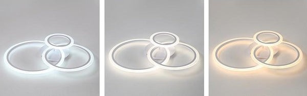 Lights of Scandinavia - Olympia - Moderne schlichte weiße LED-Deckenleuchte. Passt in die meisten Räume und schafft eine harmonische Atmosphäre mit der Möglichkeit, die Beleuchtungsfunktionen per Fernbedienung zu ändern. Gehäuse und Rahmen aus Aluminium, LED-Abdeckungen aus Acryl. Anwendung: Wohnzimmer, Schlafzimmer, Flur, Lobby, Flur, Gang, Balkon usw. Olympia ist in 3 verschiedenen Größen erhältlich: Einzelkreis – D40 cm, 5–8 m², zwei Kreise – D30 cm x T50 cm, 8–12 m², drei Kreise – D20 cm x T30 cm x T40 cm, 12–18 m², T30 cm x T40 cm x T50 cm, 18–22 m², T40 cm x T50 cm x T60 cm. Höhe: 12 cm