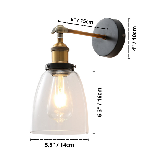Dome retro glass wall lamp dimensions