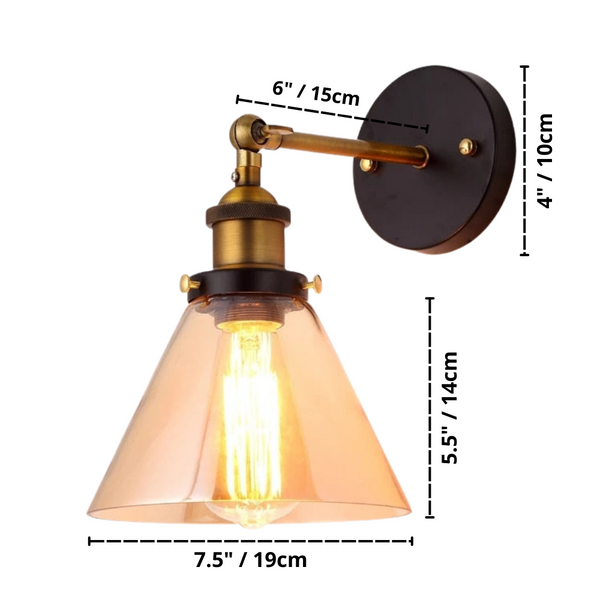 Cone retro glass wall lamp dimensions