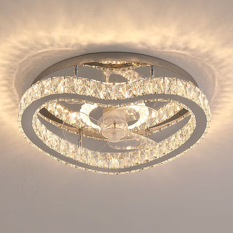 Ventilateur de plafond lumineux en cristal au design en forme de cœur