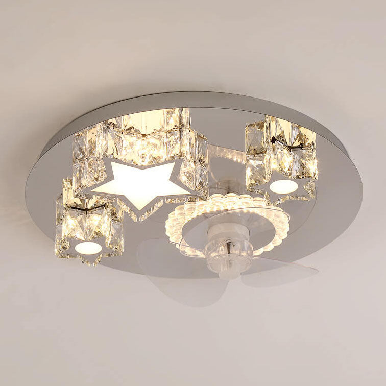 Ventilateur de plafond avec éclairage en cristal et motif étoile