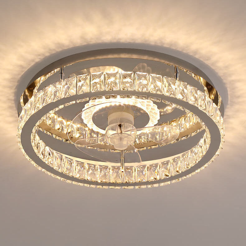 Ventilateur de plafond avec éclairage en cristal au design rond