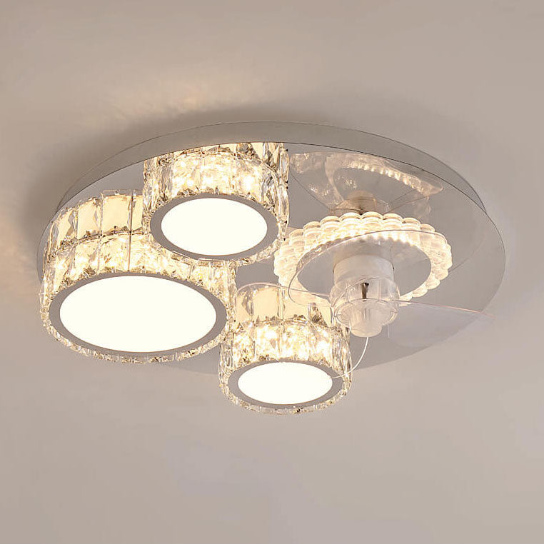 Ventilateur de plafond lumineux en cristal au design de cercles concentriques