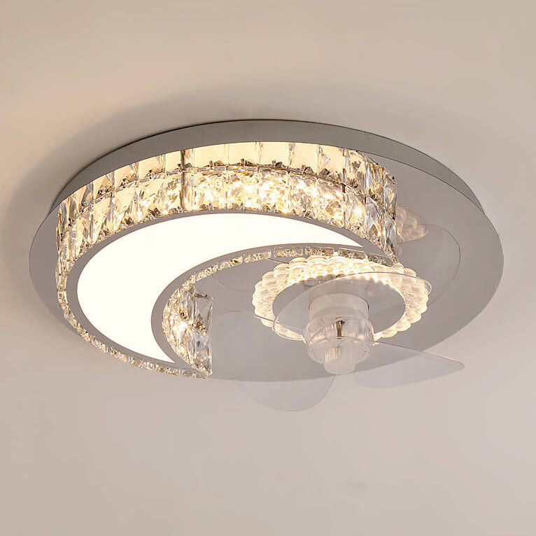 Ventilateur de plafond lumineux en cristal motif lune