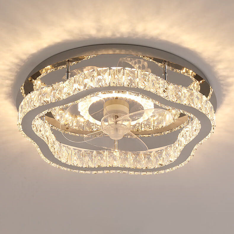 Ventilateur de plafond lumineux en cristal à motif floral