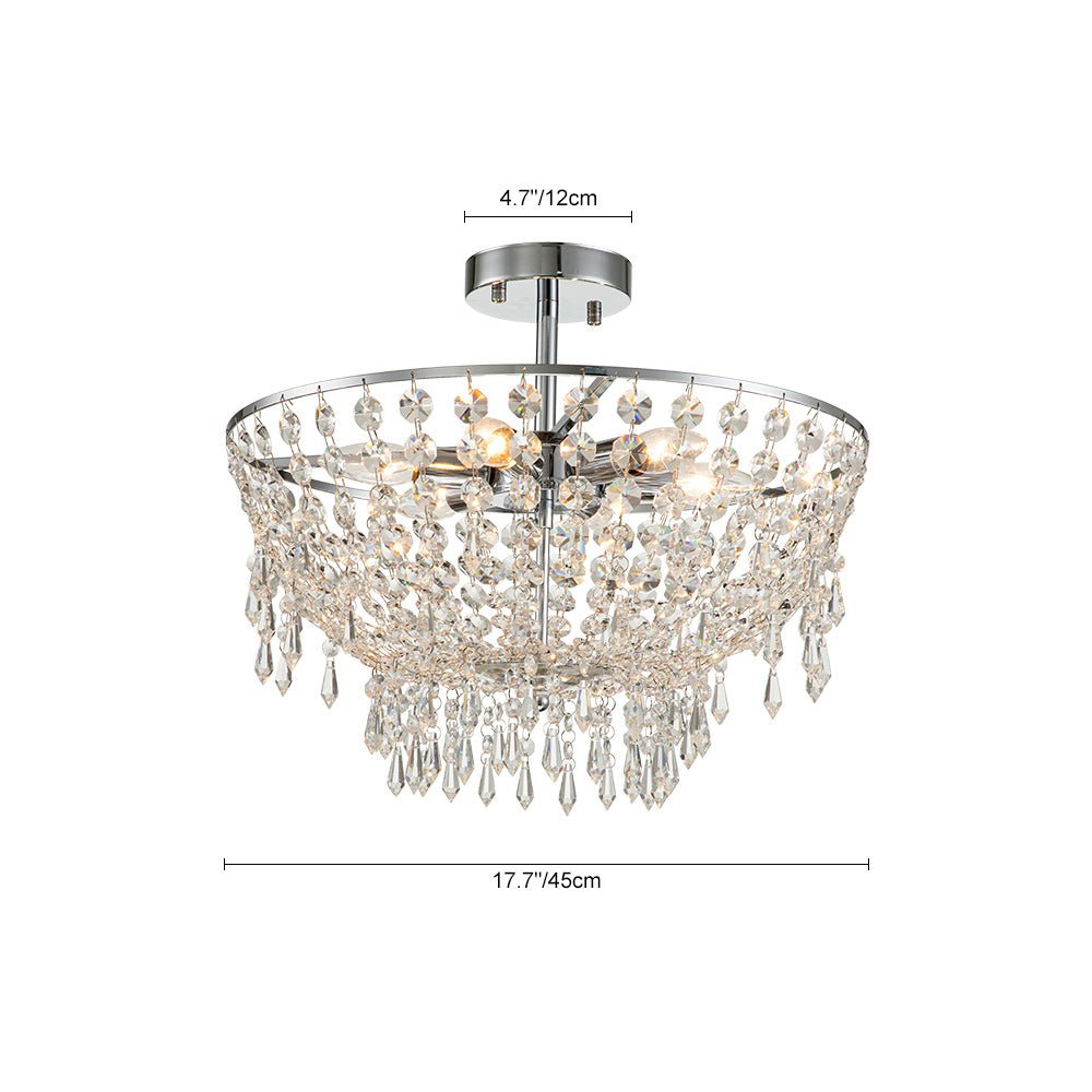 Schema dimensionale per lampada da soffitto moderna con ciotola di cristallo.