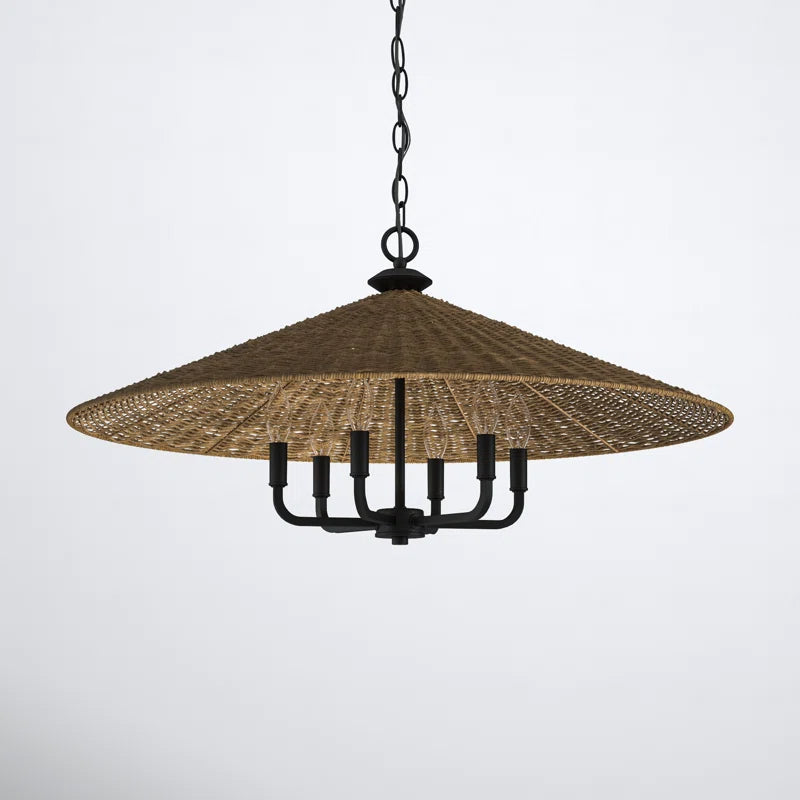 American Country Black 6 Light Rattan Cone Pendant Light (4).webp__PID:697a8b0d-8ec5-4793-9304-df1d4d3af510