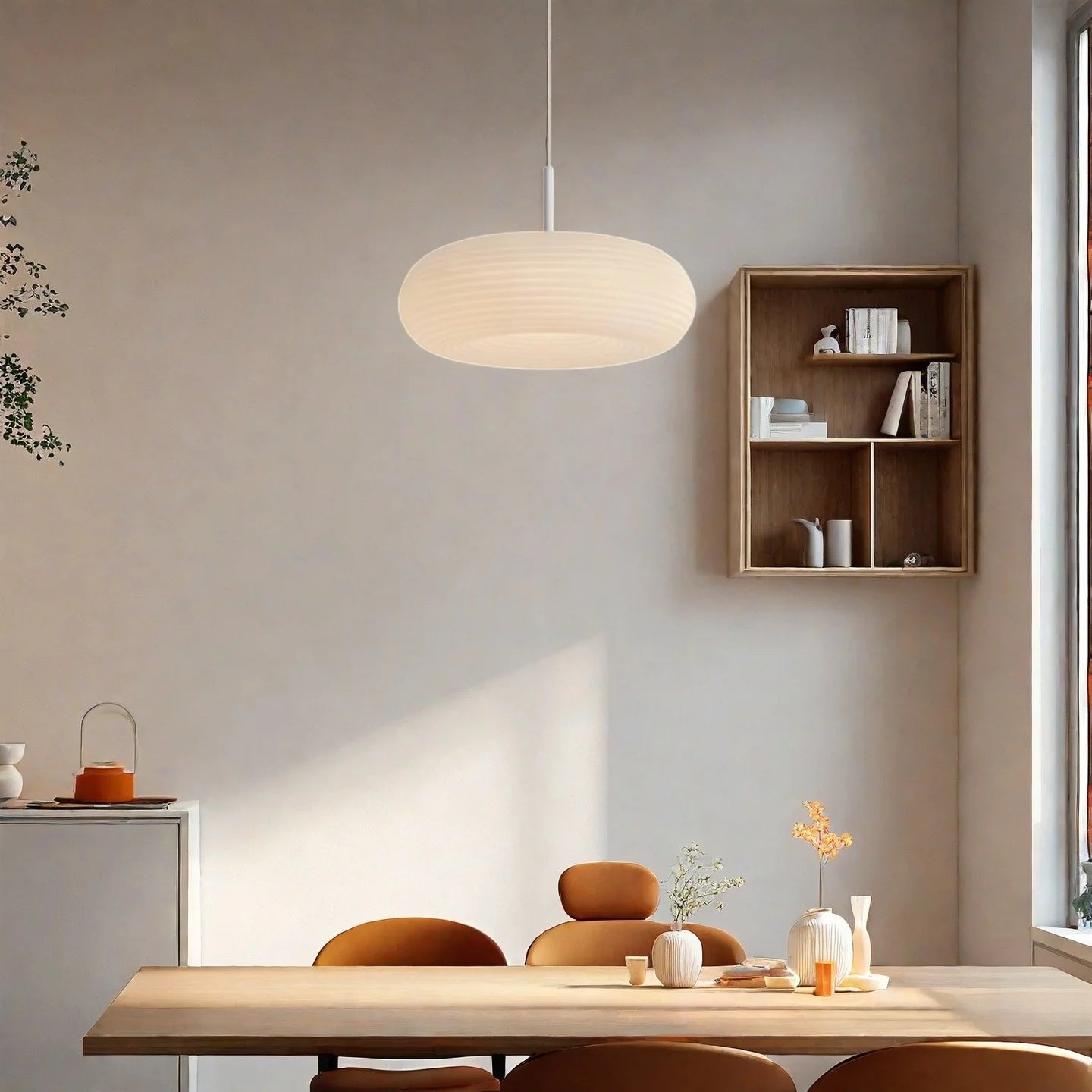 Lampada a sospensione rotonda Isaraine a strisce bianche crema-场景图-6.webp__PID:fd719f06-fb8a-450b-9517-8a8cdfaba41b