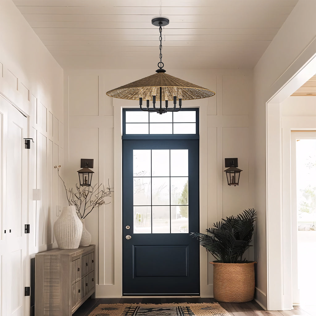 American Country Black 6 Light Rattan Cone Pendant Light (5) (1).webp__PID:426d8da2-4069-4a8b-8d8e-c597931304df