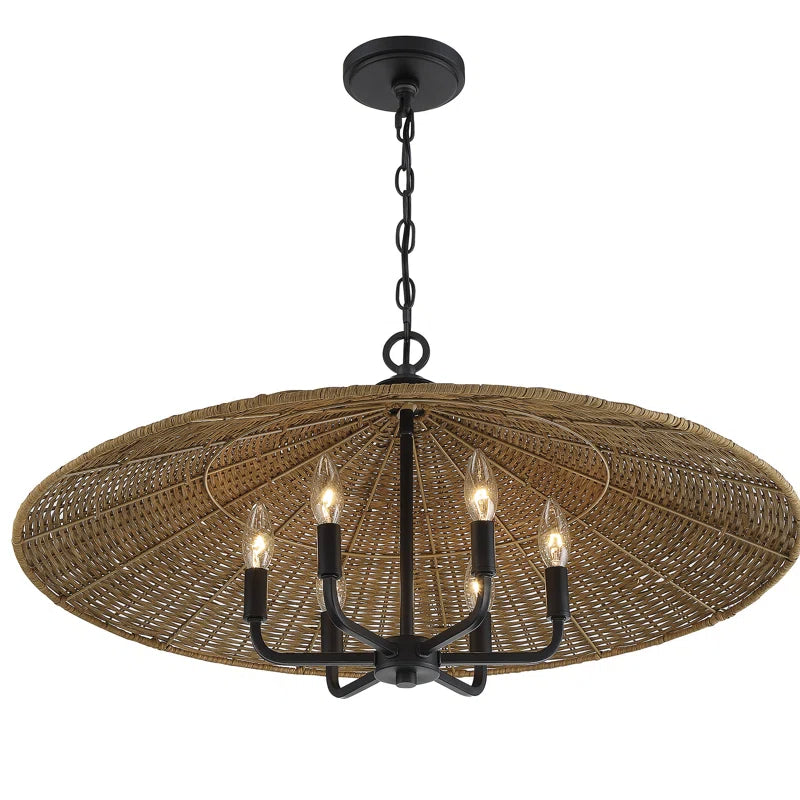 American Country Black 6 Light Rattan Cone Pendant Light (2).webp__PID:8da24069-7a8b-4d8e-8597-931304df1d4d