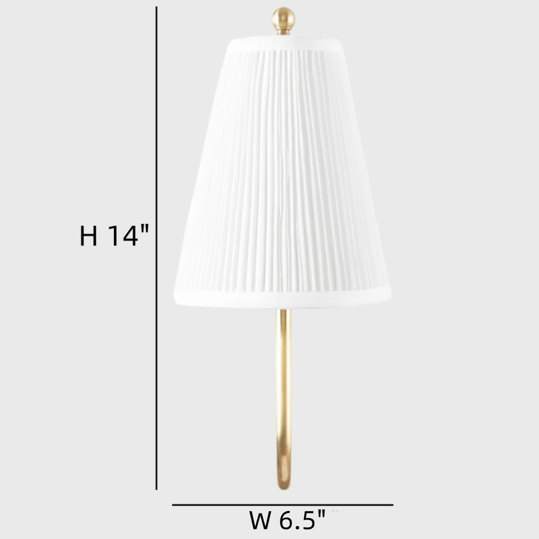 Augusta Vintage Brass Pleated Linen Wall Sconce size.webp__PID:1b69cadb-d33d-40f1-bcec-6e5e10b64503