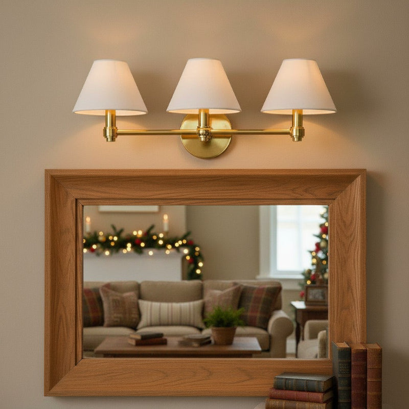 Everett 3-light Modern Fabric Cone Shade Metal Wall Sconce (1).webp__PID:85c4aa79-551d-4f3d-9cf9-687f3b3b3722