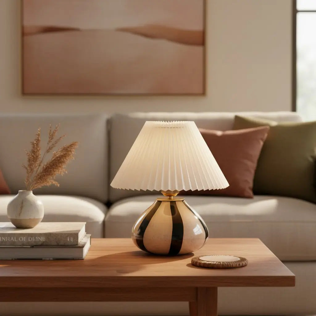 Sylara Mid Century Pleated Fabric Glass Table Lamp6.webp__PID:f1df42bc-99e4-4766-92ee-861db758ad42