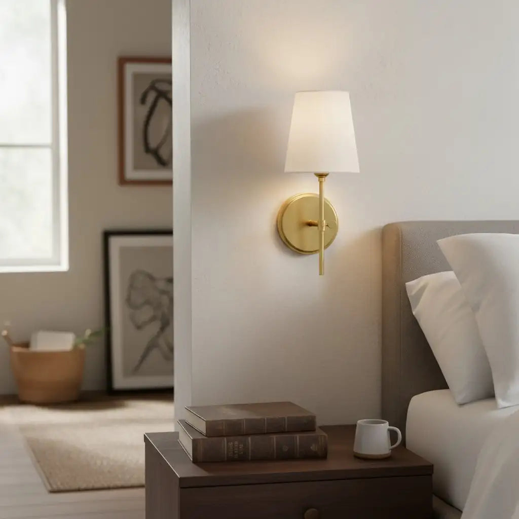 Amberly Minimalist Fabric Brass 1-light Wall Sconce8.webp__PID:b9230224-e71d-4b56-b652-913d4e73b141