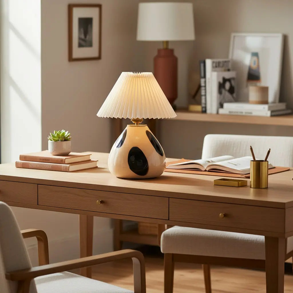 Sylara Mid Century Pleated Fabric Glass Table Lamp8.webp__PID:2769f1df-42bc-49e4-b766-d2ee861db758