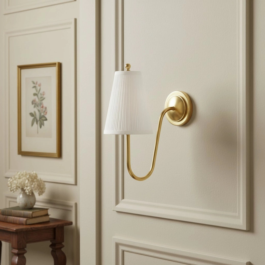 Augusta Vintage Brass Pleated Linen Wall Sconce2.webp__PID:c1692c6c-6301-419a-bb78-df655720c229