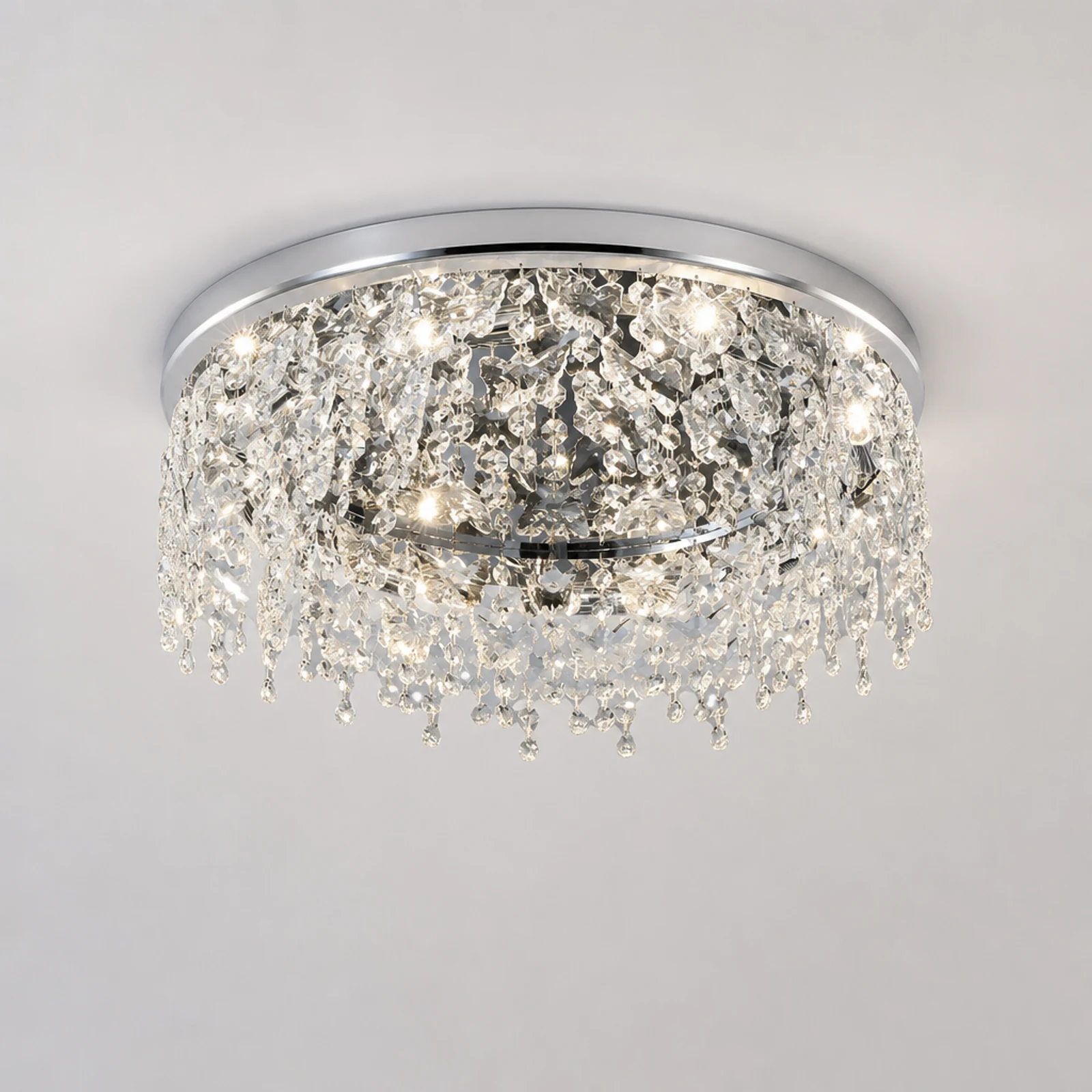 plafonnier encastré rond en cristal chromé - vue du produit