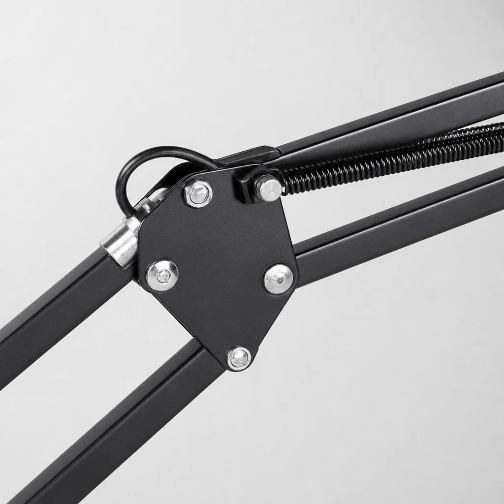 Detailweergave van het inklapbare metalen armgewricht.