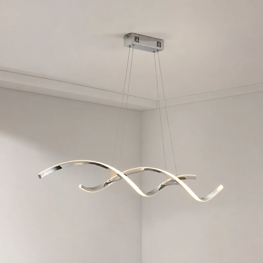 Moderner minimalistischer LED-Kronleuchter mit gebogener LED-Streifenleuchte, schwarz