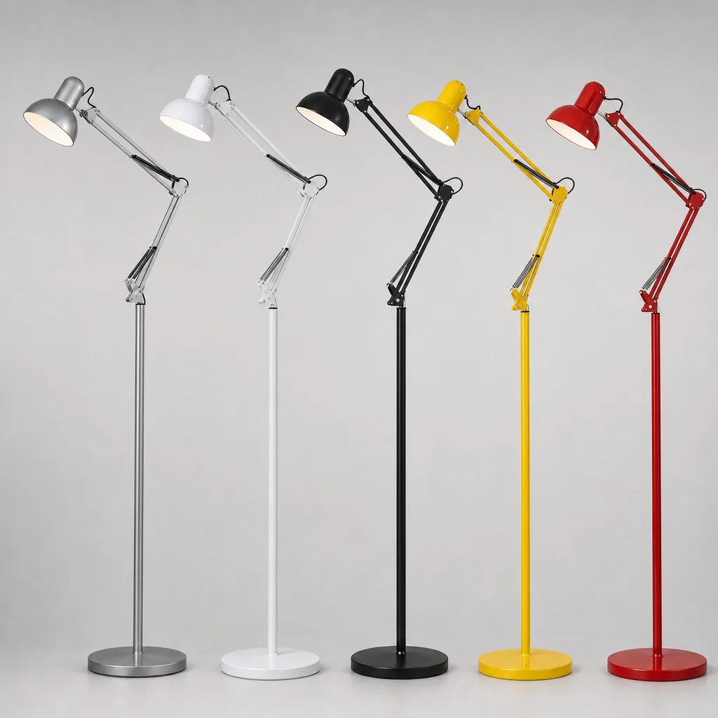 De Morandi opklapbare vloerlamp is verkrijgbaar in vijf kleuren.