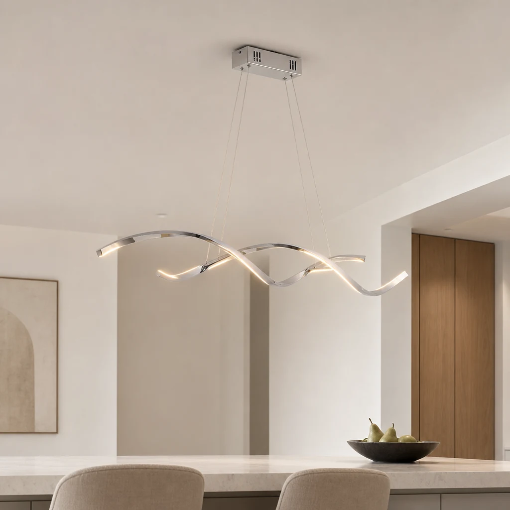 Moderner minimalistischer LED-Kronleuchter mit gebogener LED-Streifenleuchte in Goldoptik