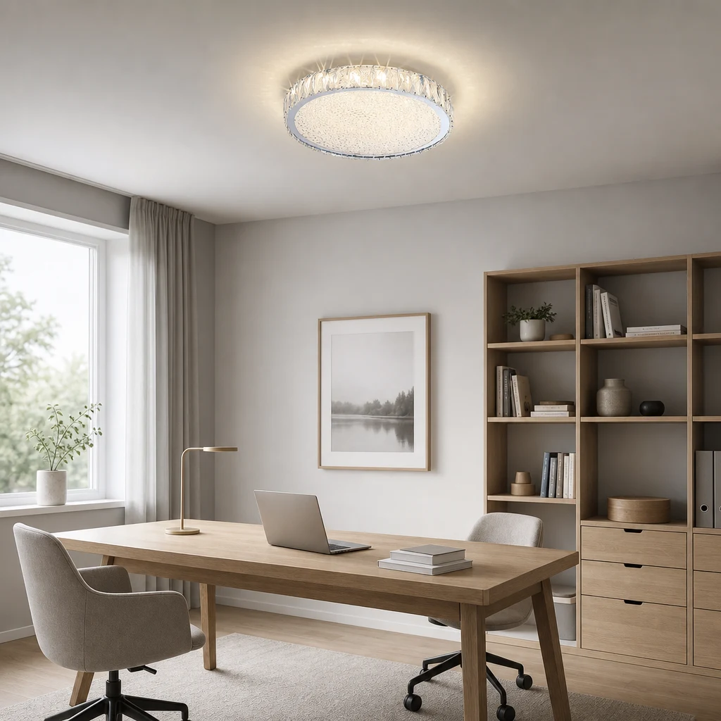 Bureau à domicile de style nordique moderne avec plafonnier LED rond en cristal encastré