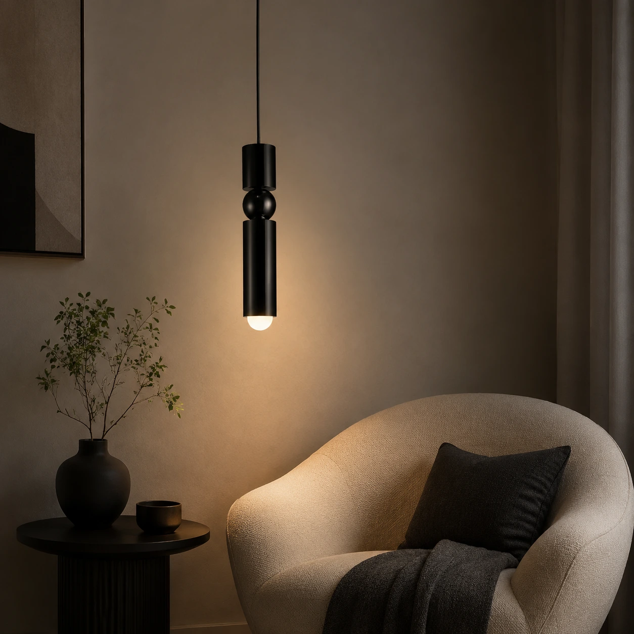 Suspension Fulcrum dans un coin lecture du salon