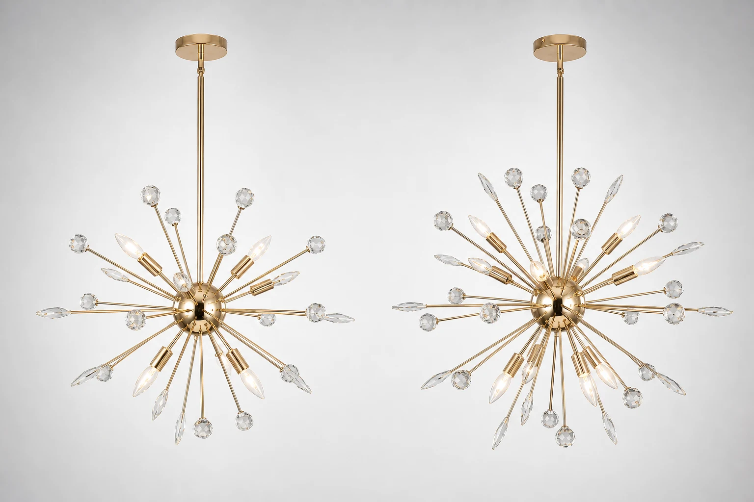 Struttura del lampadario Sputnik in cristallo a 8 e 9 luci.