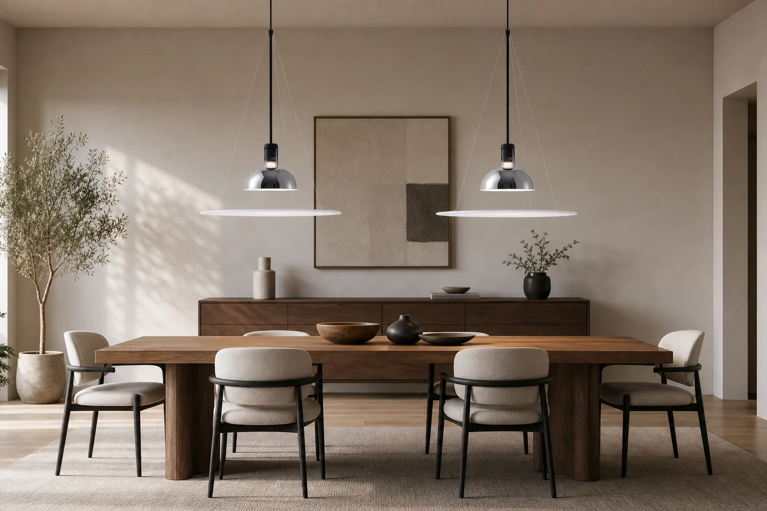 Lámpara colgante Fria Modern UFO sobre una mesa de comedor