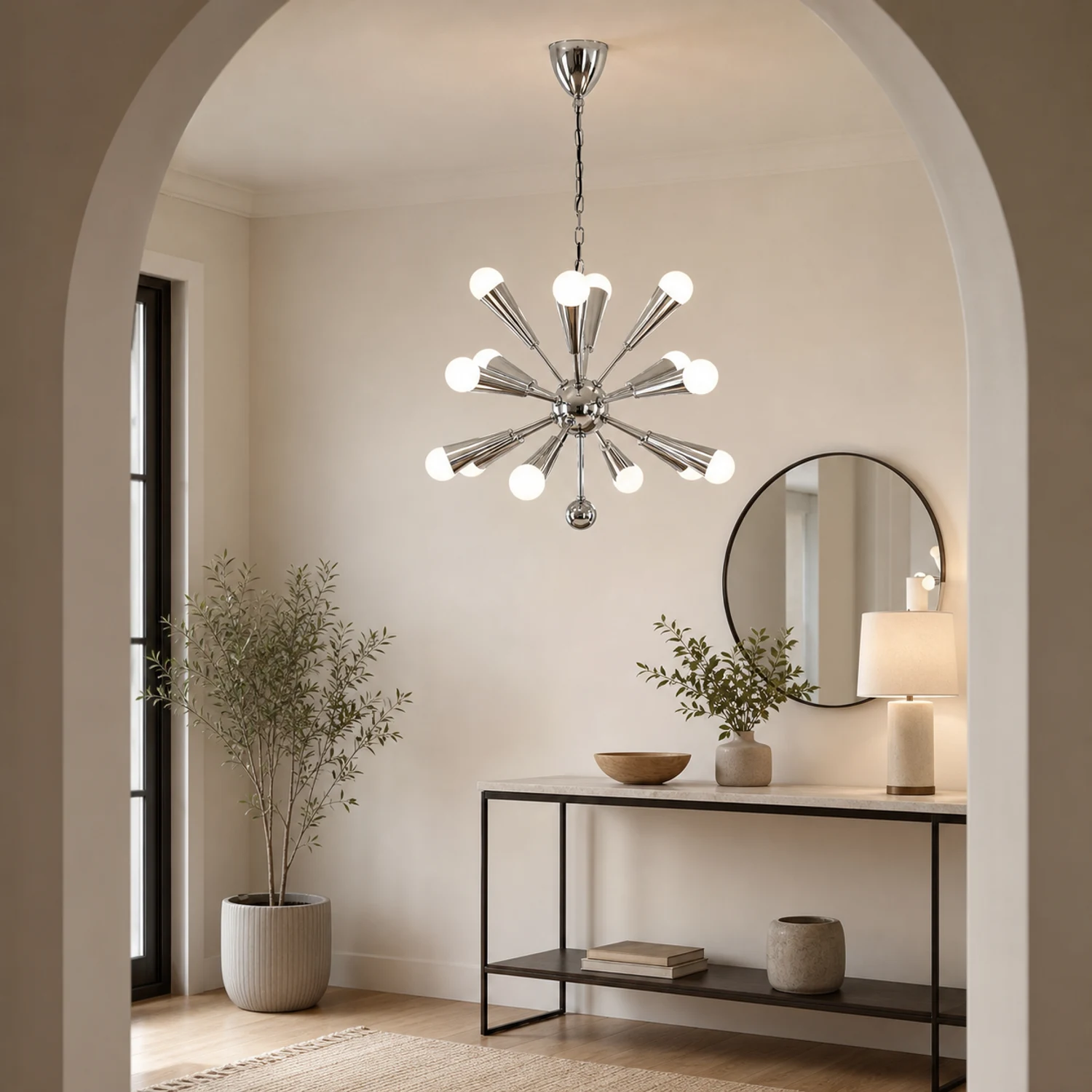 Lampadario Sputnik cromato nell'ingresso