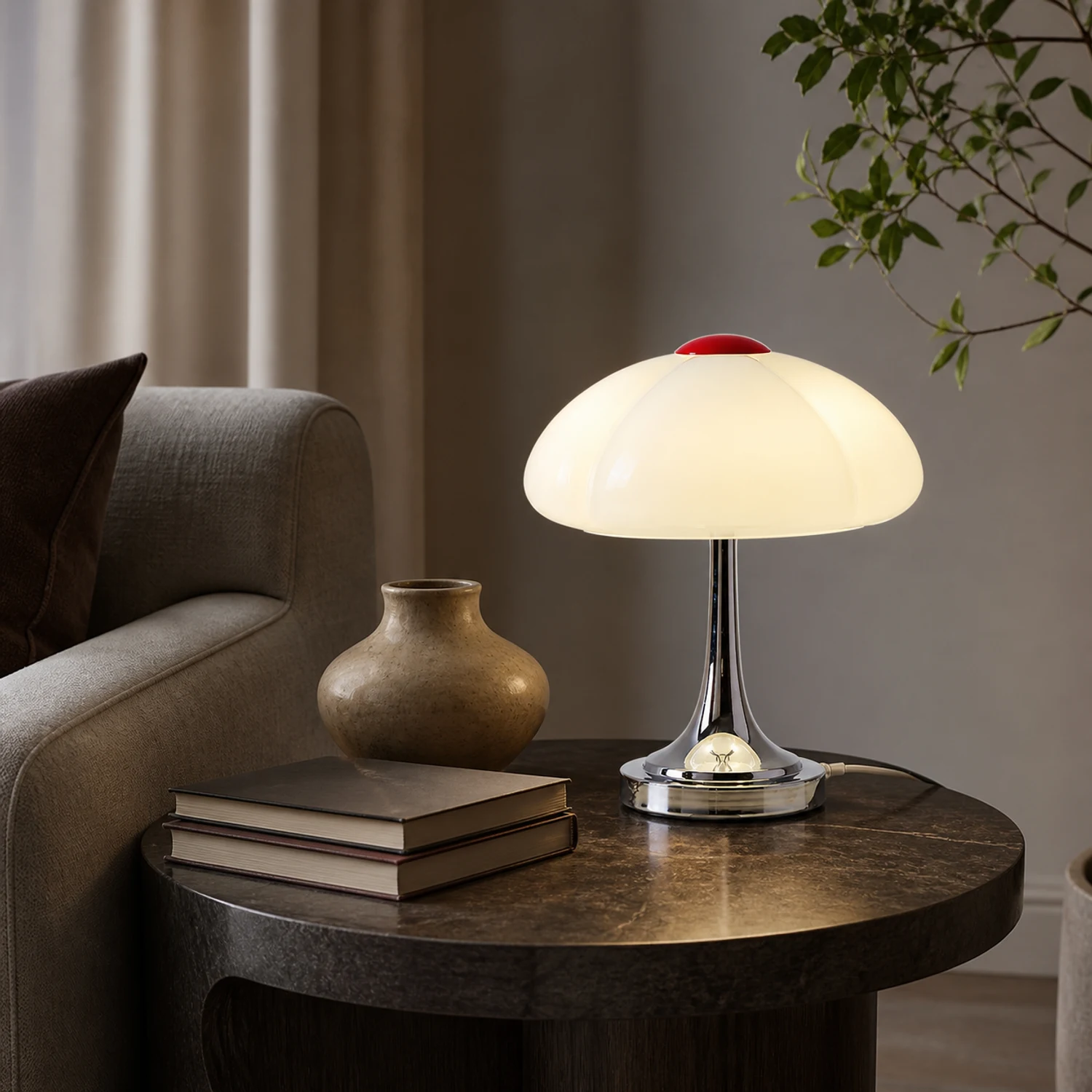 Leif-lamp op de salontafel in de woonkamer