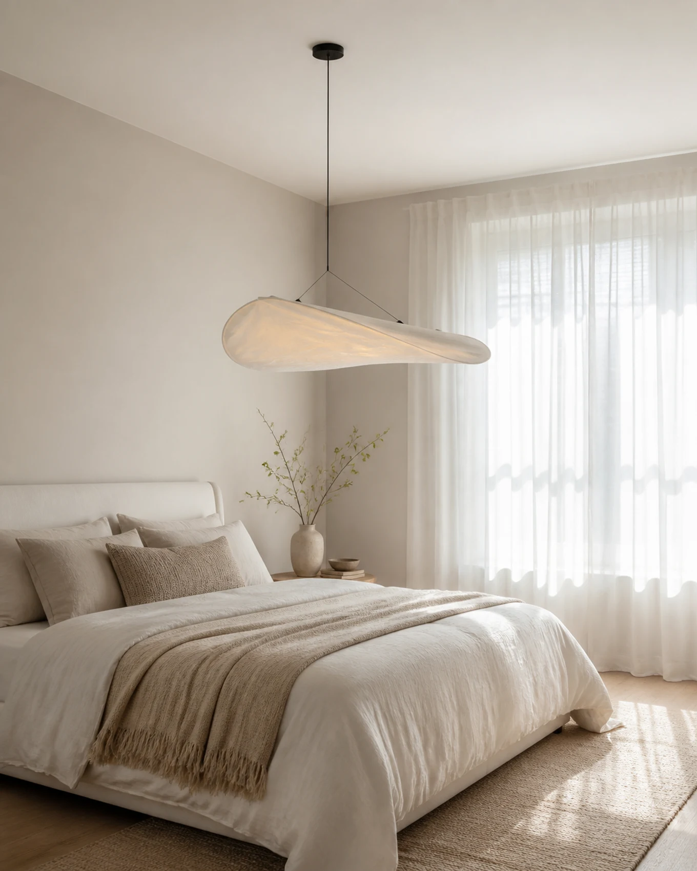 Escena generada junto al dormitorio con lámpara colgante Sivelle