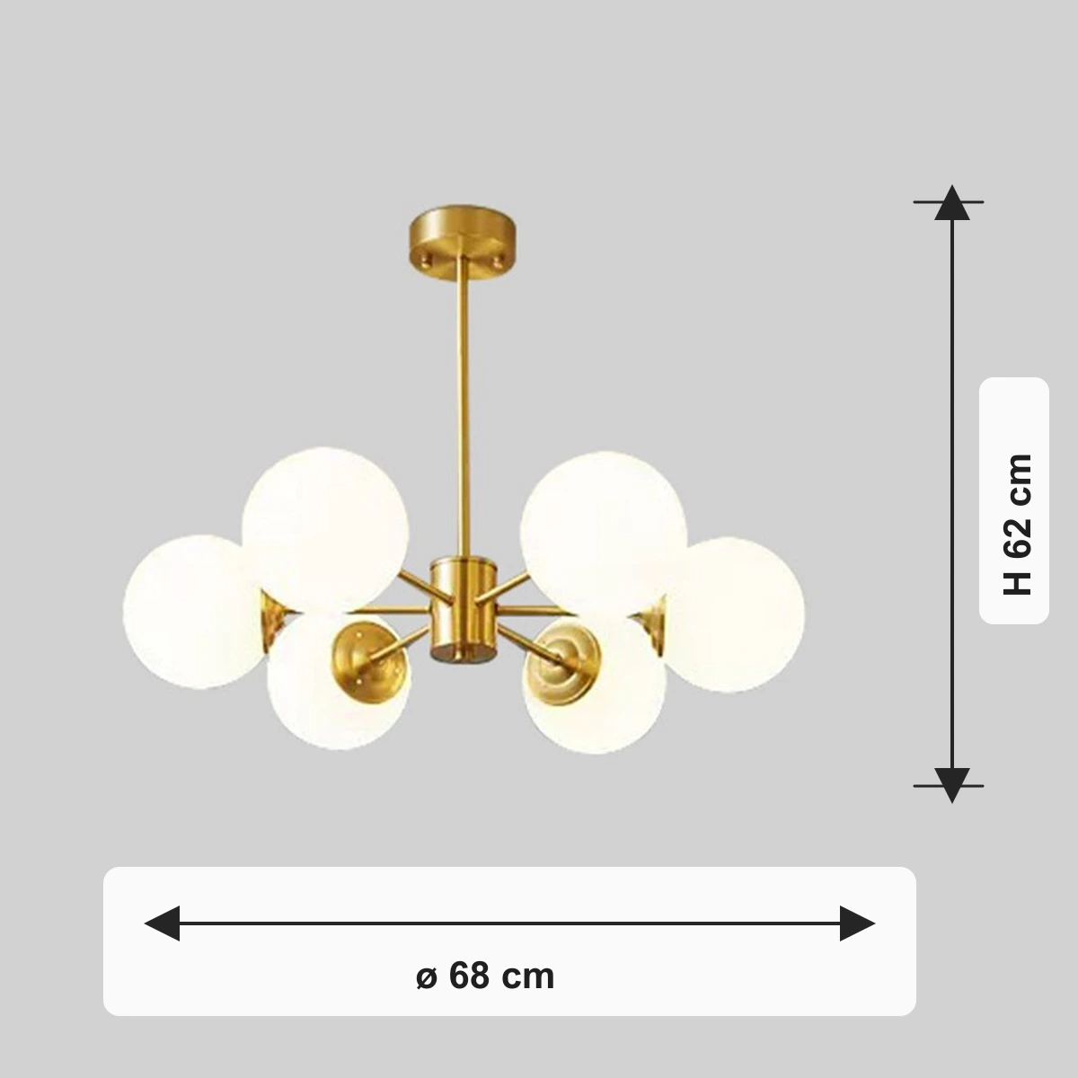 Diagramme des dimensions du lustre Sputnik à six lumières