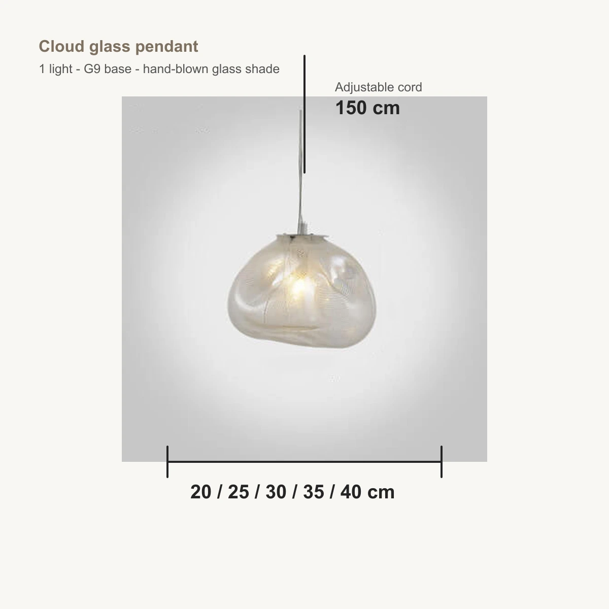 Diagramme des tailles des pendentifs en verre nuageux
