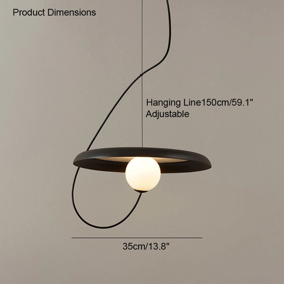 35 cm acoustic disc pendant dimension reference with adjustable 150 cm hanging line