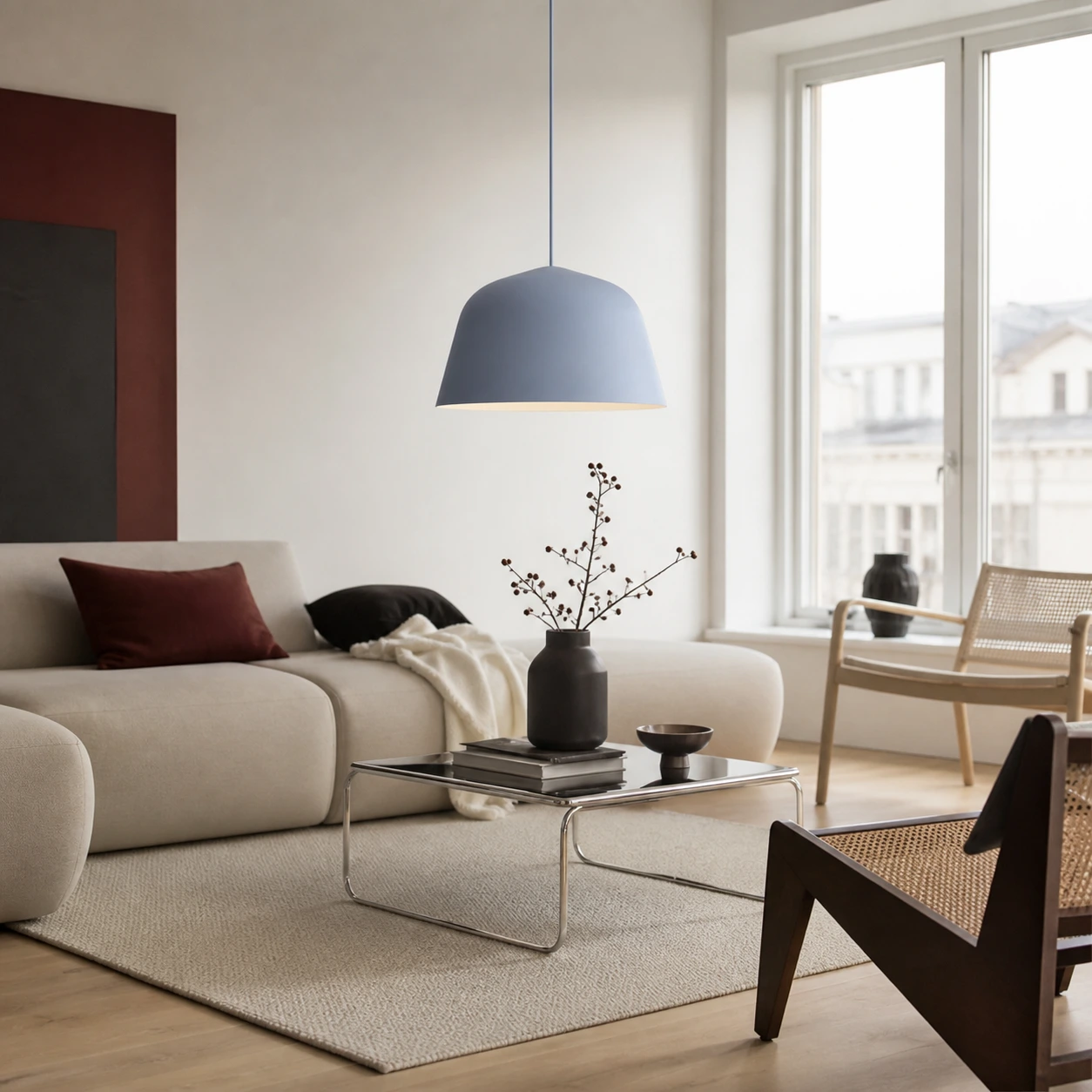 Blue Eros pendant in a living space