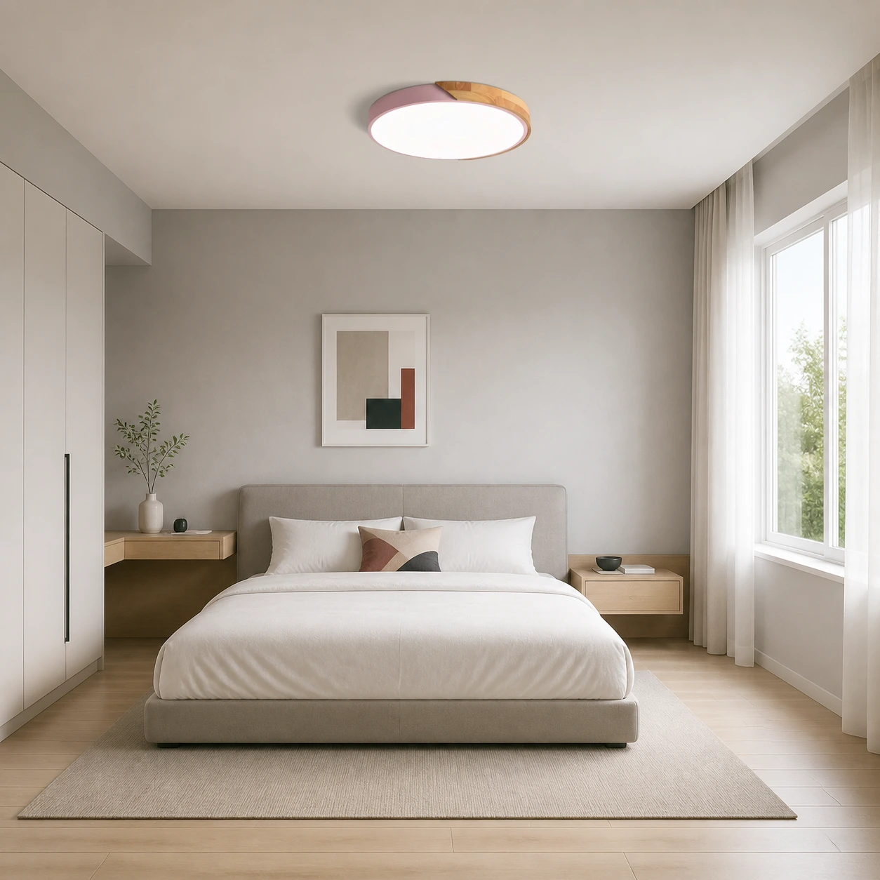 Pink Apollo ceiling light in a modern bedroom