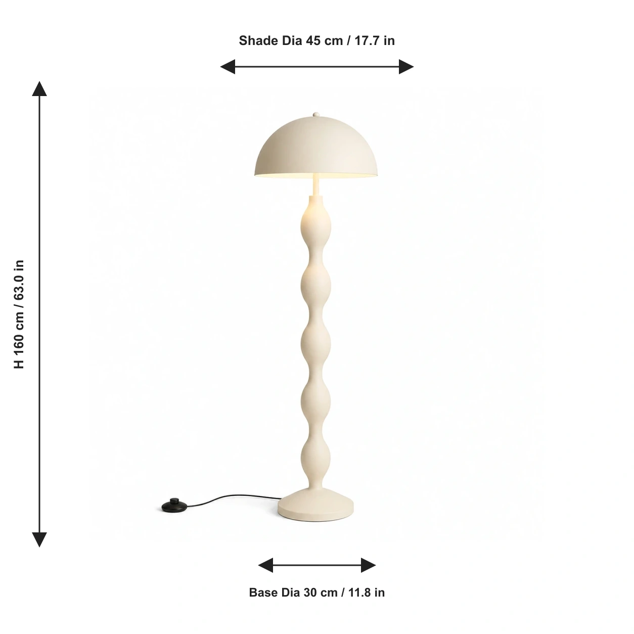 Dimensioni della lampada da terra a cupola con stelo