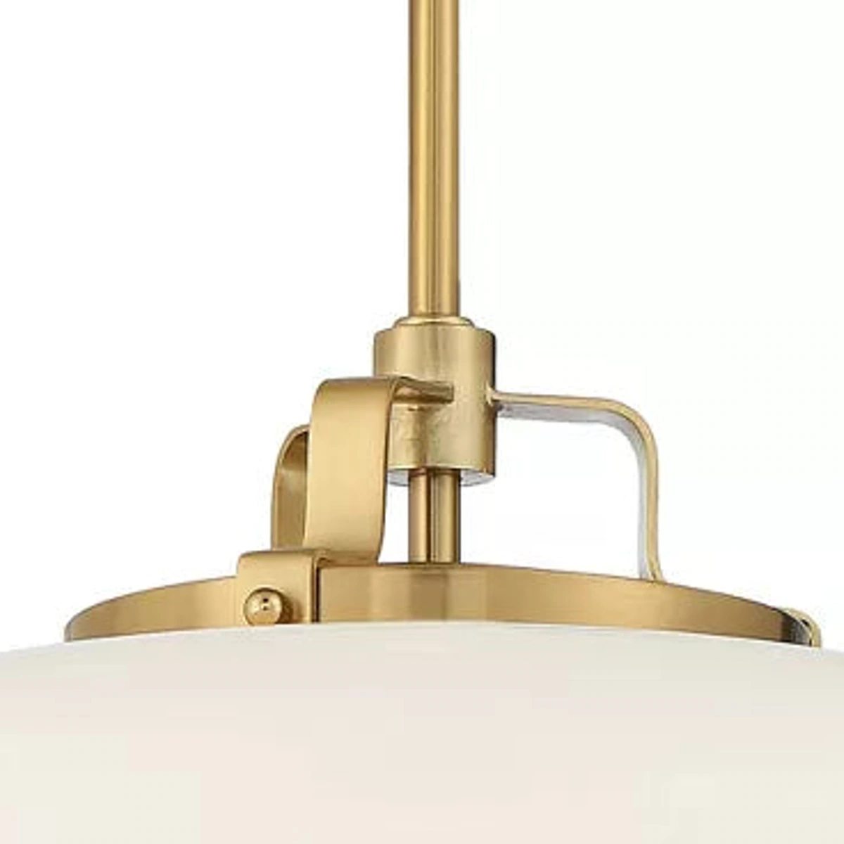 Close view of the antique brass hanger and cap