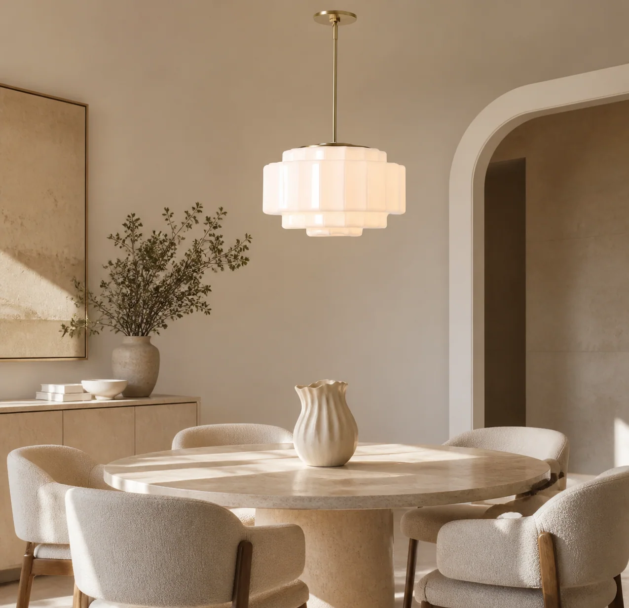 Antique Brass Tiered Opal White Glass Pendant Light (10).jpg__PID:981014af-2818-4715-b4c0-570ff6e08d03