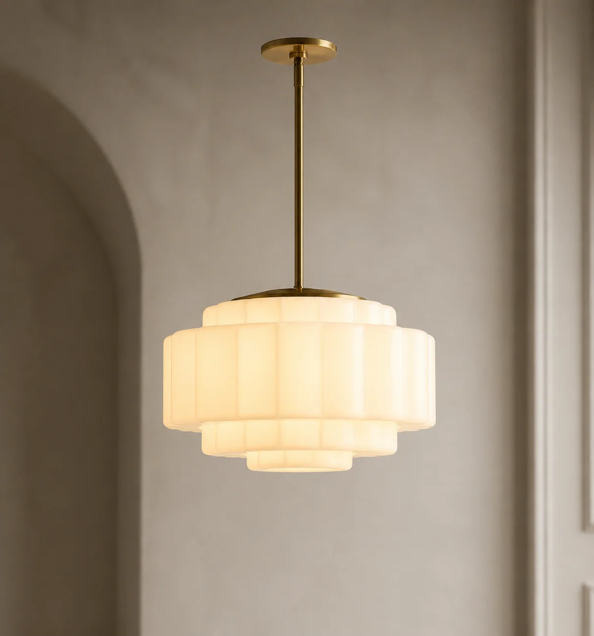 Antique Brass Tiered Opal White Glass Pendant Light (6).webp__PID:50095e26-42cf-4b75-b115-025b0667c460