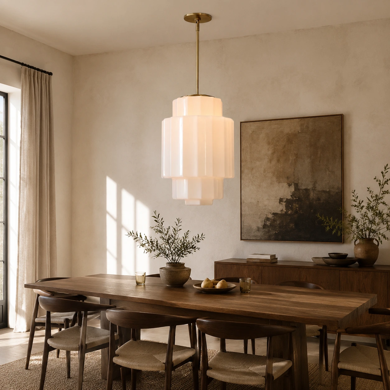 Antique Brass Tiered Opal White Glass Pendant Light (6).webp__PID:50095e26-42cf-4b75-b115-025b0667c460
